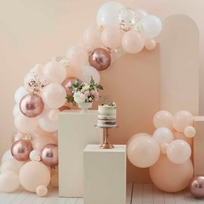 Ballonbue Hvid / Pastel / Rosaguld Med Blomster