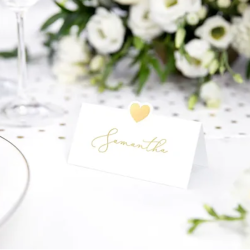 Bordkort Hjerte Hvid Guld 10 x 5 cm 10 Stk