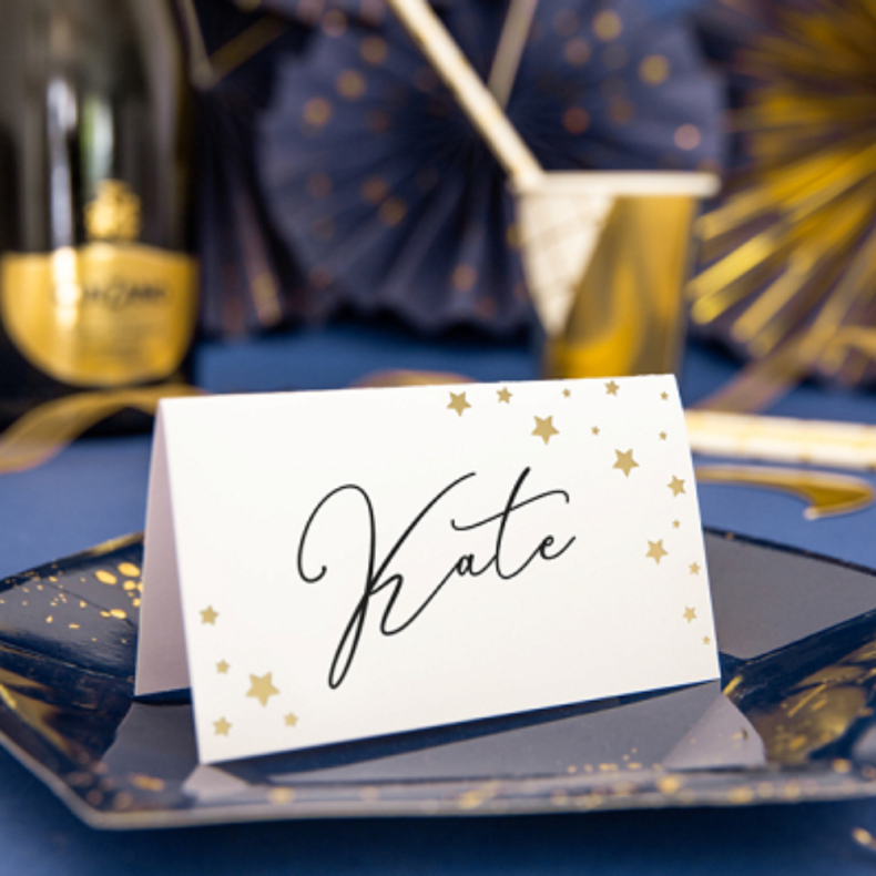 Bordkort Stjerner Hvid Guld 9,5 x 5,5 cm 10 Stk