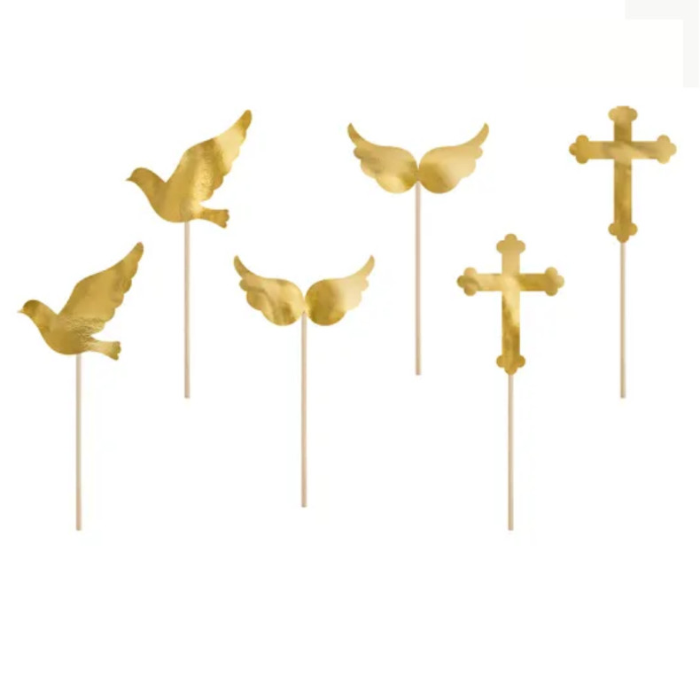 Cupcake Topper Guld Kors Due Vinger 6 Stk