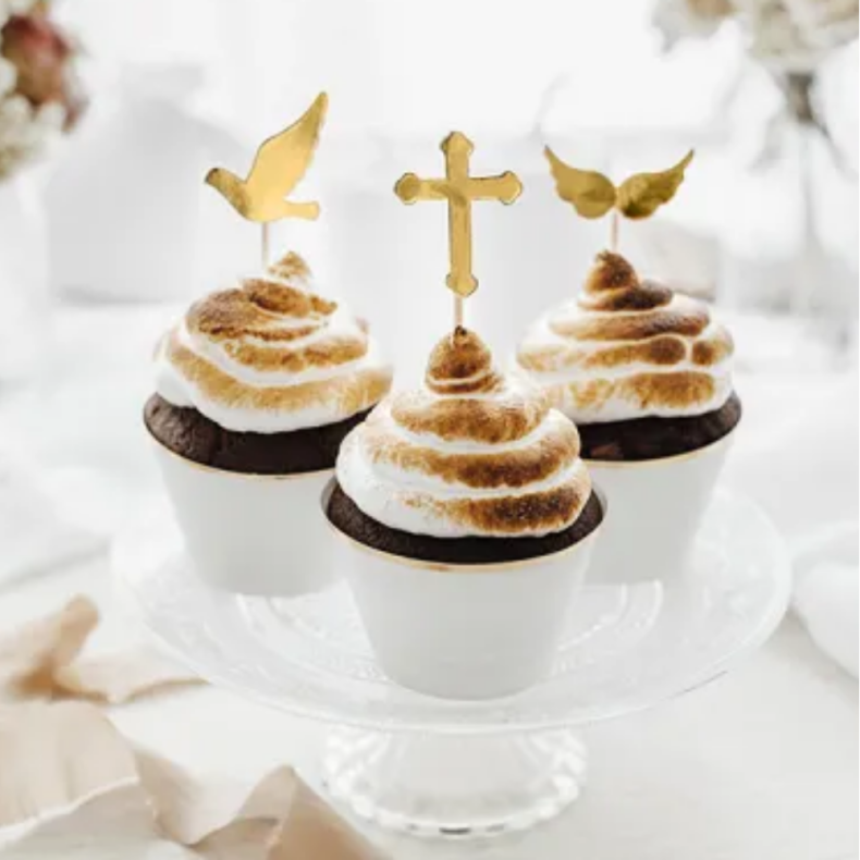 Cupcake Topper Guld Kors Due Vinger 6 Stk