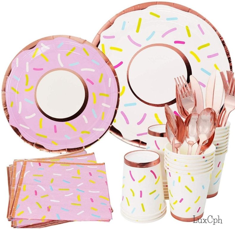 Donut St Paptallerkner Papkrus Servietter Bestik Rosaguld 6 Pers.