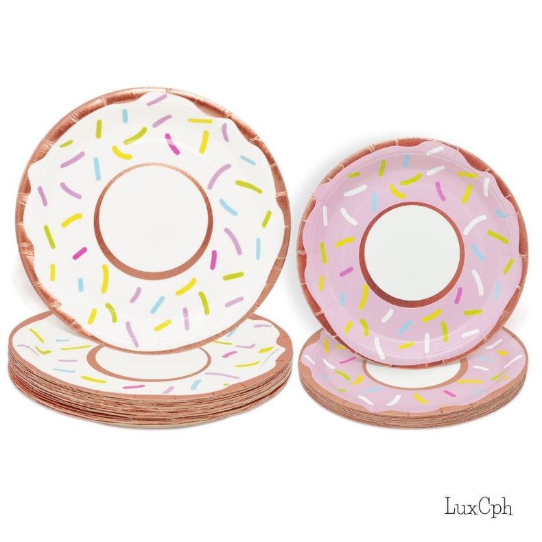 Donut St Paptallerkner Papkrus Servietter Bestik Rosaguld 6 Pers.