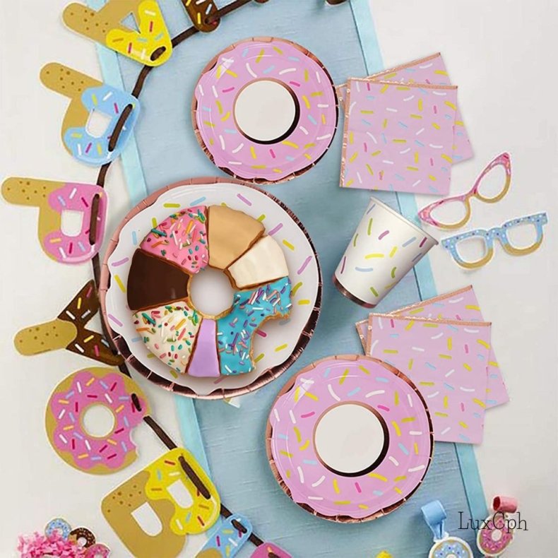 Donut St Paptallerkner Papkrus Servietter Bestik Rosaguld 6 Pers.