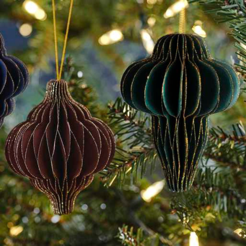 Glitterne Honeycomb  Julepynt Grn / Rd / Marinebl 3 Stk 