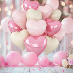 Hjerte Folieballon St- Lyserd, Pastel Lyserd ,Cremefarvet 