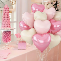 Hjerte Folieballon St- Lyserd, Pastel Lyserd ,Cremefarvet 