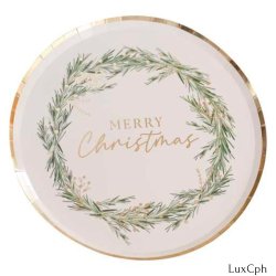 Merry Christmas Julekrans Paptallerkener 8 stk.