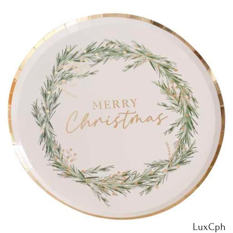 Merry Christmas Julekrans Paptallerkener 8 stk.