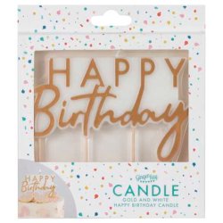 Kagelys Happy Birthday Guld 