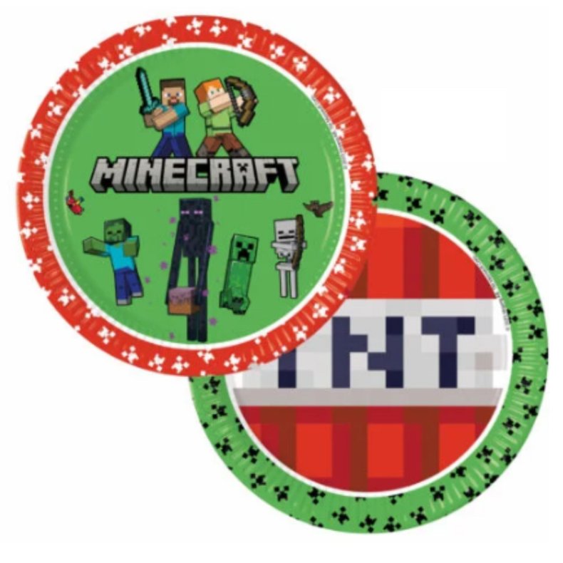 Minecraft Paptallerkner 8 Stk.  (23 cm) 