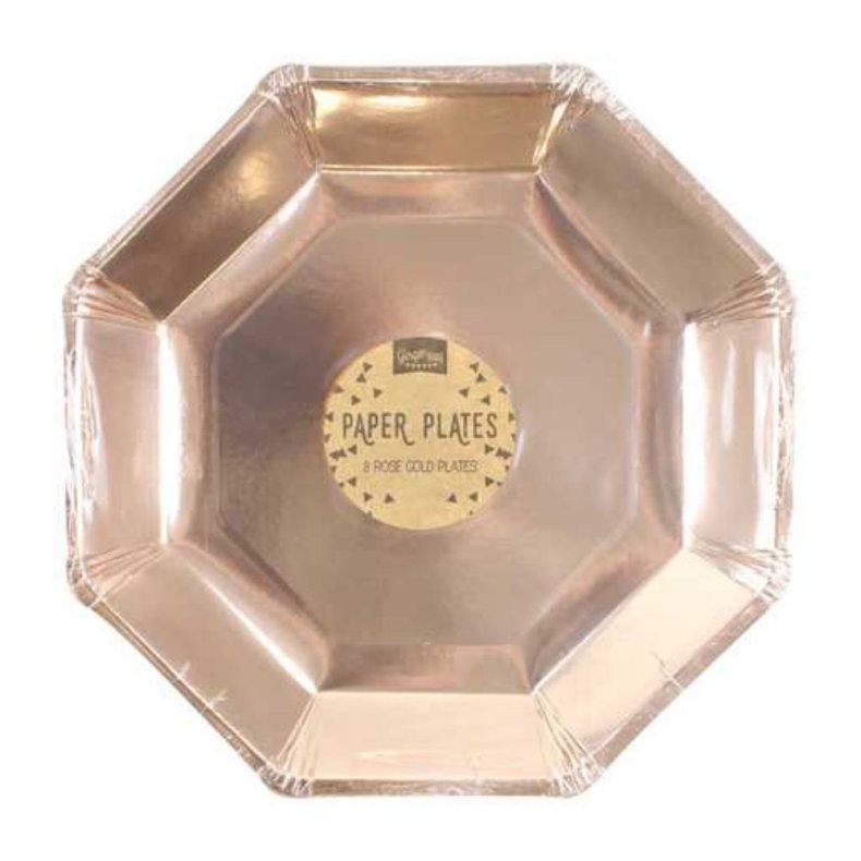 Rosaguld 8 Kantet Paptallerken 8 stk