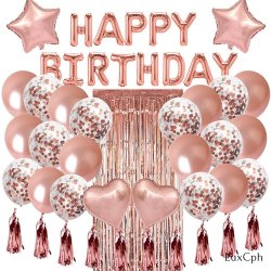 Happy Birthday Ballon St - Rosaguld Med Kvast og Backdrop