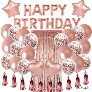 Happy Birthday Ballon St - Rosaguld Med Kvast og Backdrop