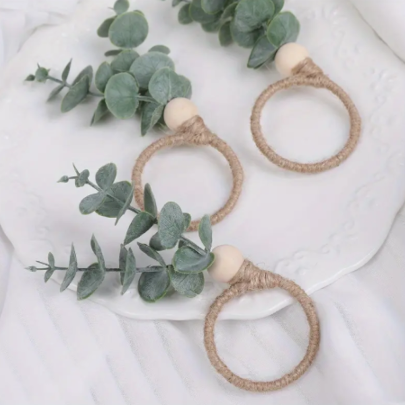 Rustik Servietring med Grnne Blade