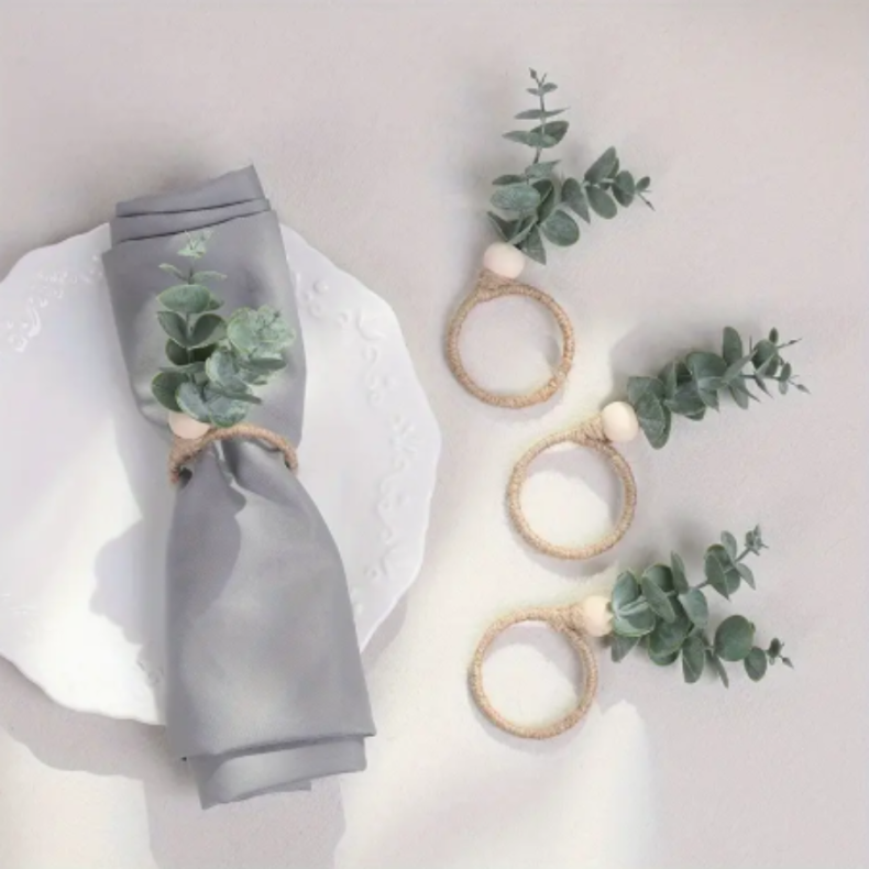 Rustik Servietring med Grnne Blade