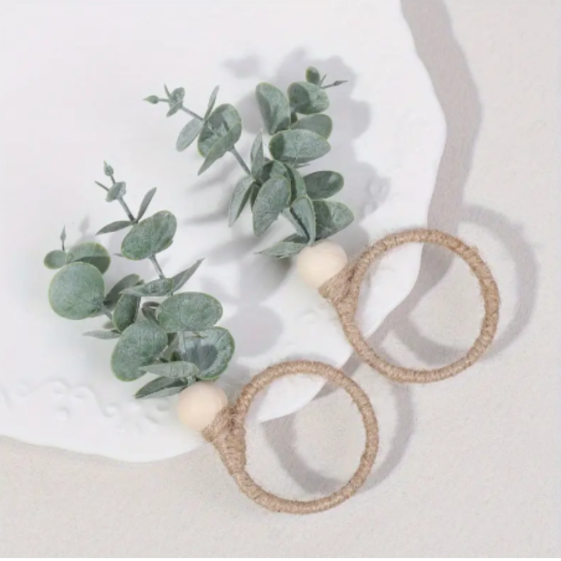 Rustik Servietring med Grnne Blade