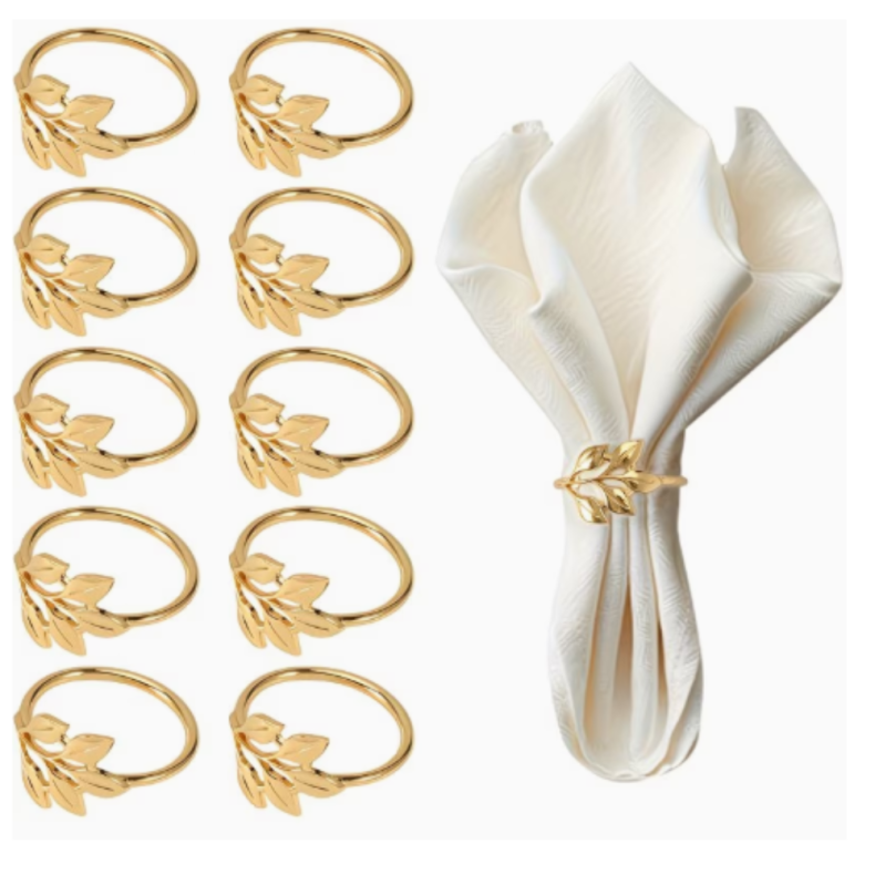 Servietring i Guld med Bladedetaljer