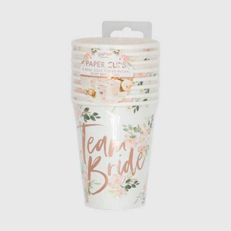 Team Bride Papkrus Rosaguld med blomstermotiver - Polterabend 