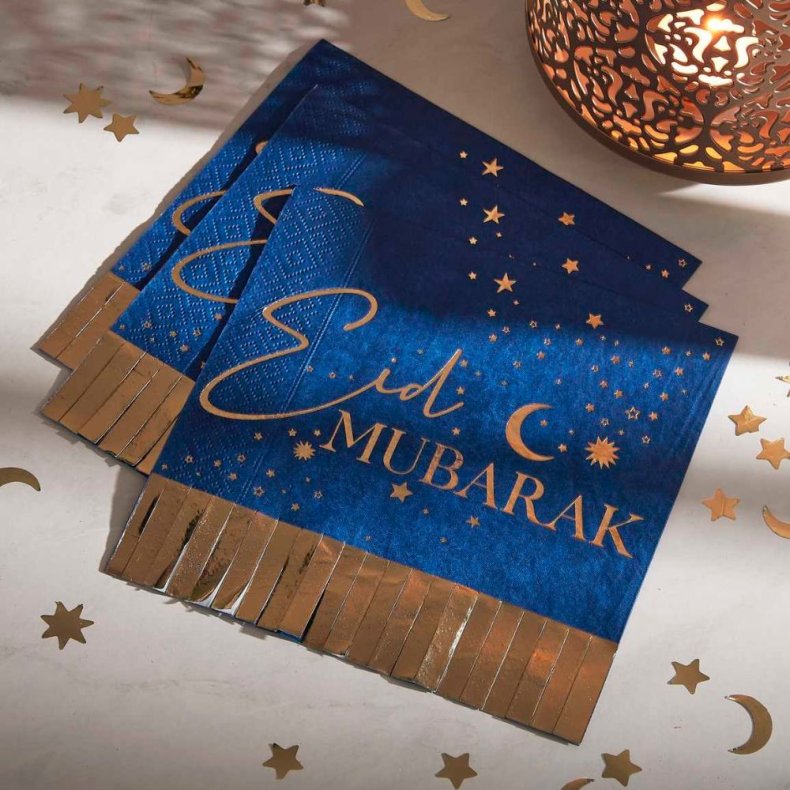 Eid Mubarak Servietter med Frynse Bl / Guld 