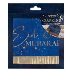 Eid Mubarak Servietter med Frynse Bl / Guld 
