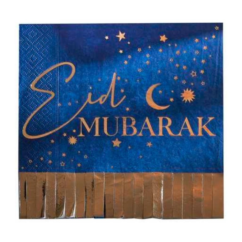 Eid Mubarak Servietter med Frynse Bl / Guld 