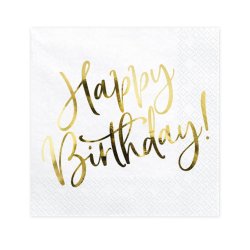 Happy Birthday Servietter Guld / Hvid 
