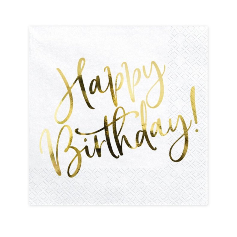 Happy Birthday Servietter Guld / Hvid 