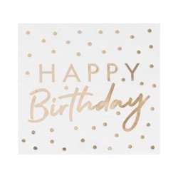 Prikkede Happy Birthday Servietter Guld