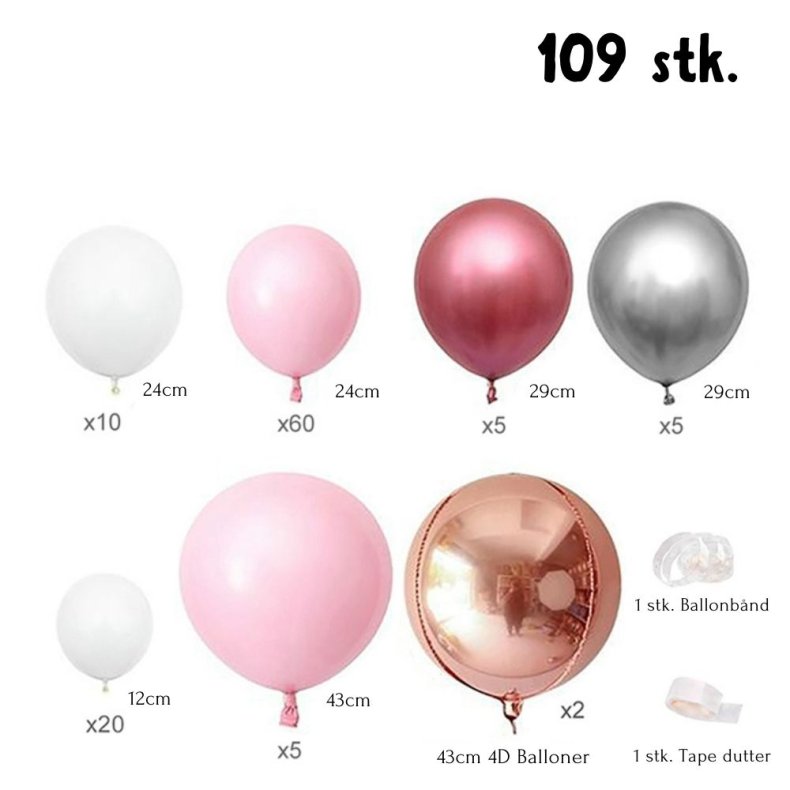 Ballonbue Lyserd / Hvid / Rosaguld / Slv 