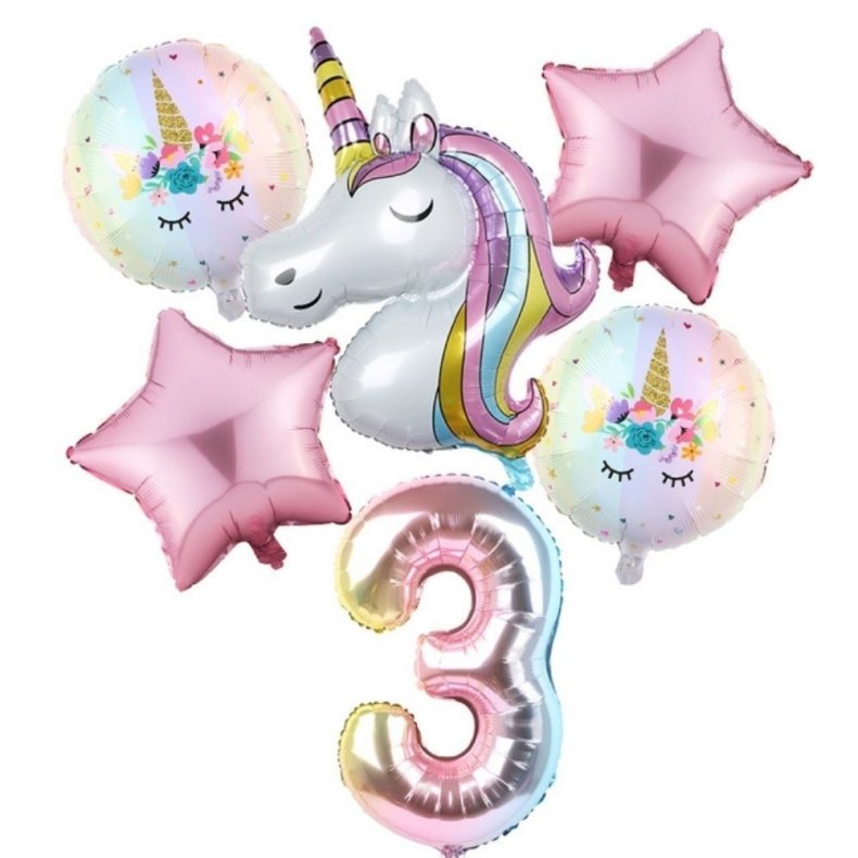 Enhjrning Unicorn Tal Folieballon St / Ballon Buket Med Kmpe Tal Ballon  3 Tal