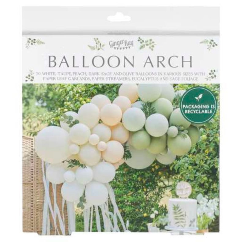 Ballonbue Kit Grn /  Fersken / Hvid Med Blade og Crepe Papir